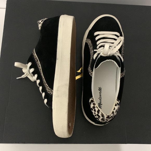 Madewell Sidewalk Low Top Sneakers Black Suede Animal Print - Picture 4 of 7